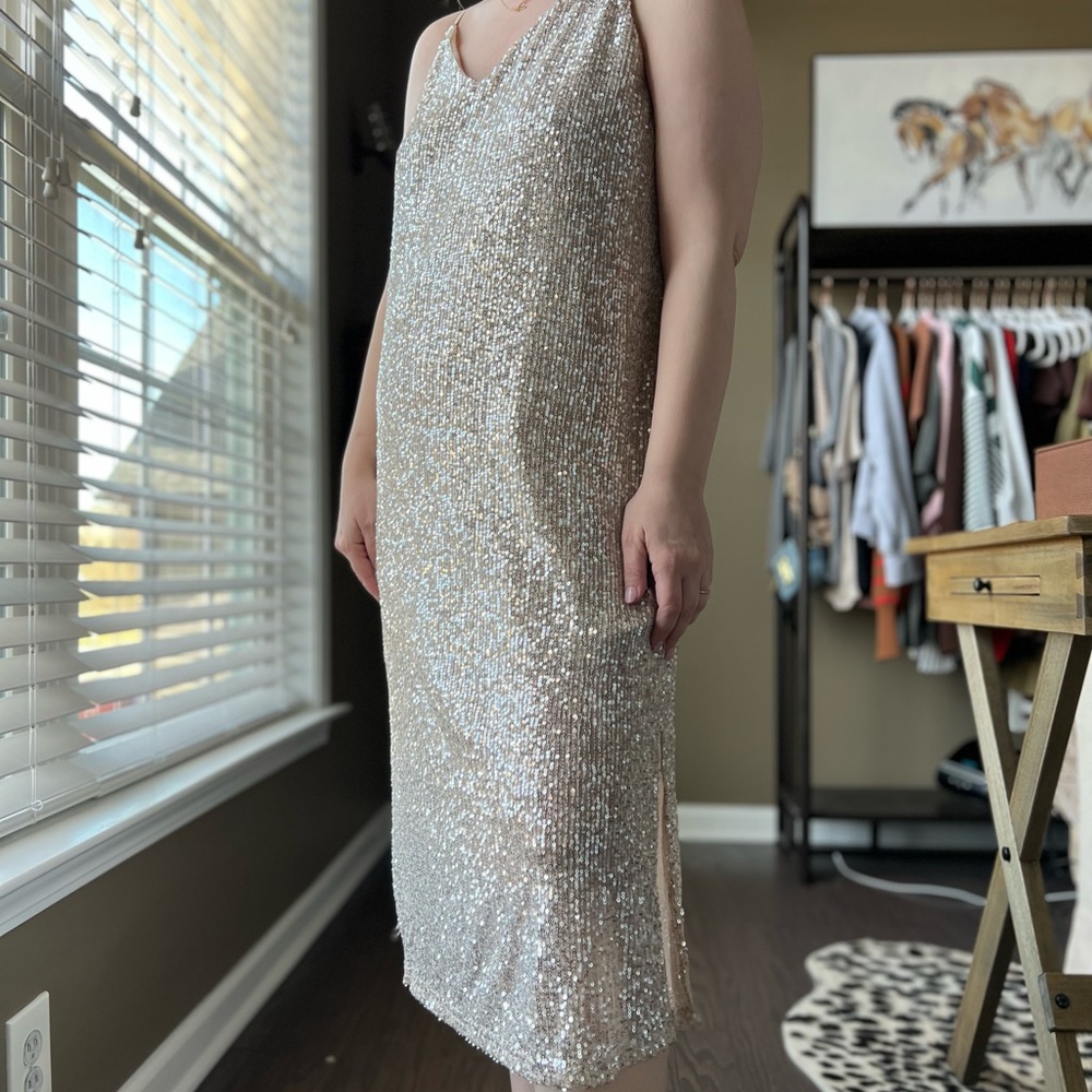 Ces femme dress in champagne sequin size large